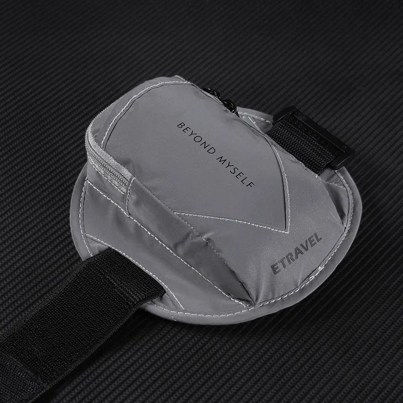 Reflective black running arm bag with adjustable strap and 7 inch smartphone capacity