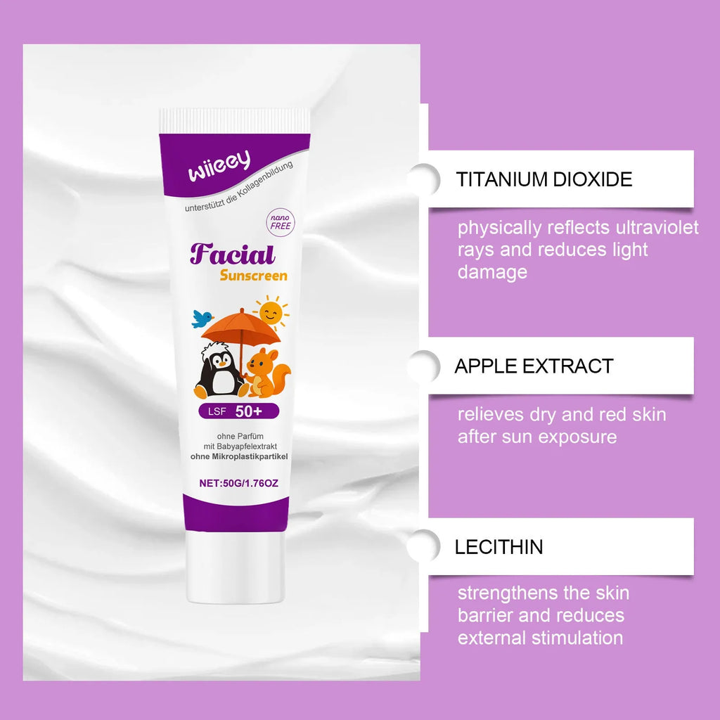 SPF50+ PA++++ sunscreen cream 50g tube with titanium dioxide and apple extract