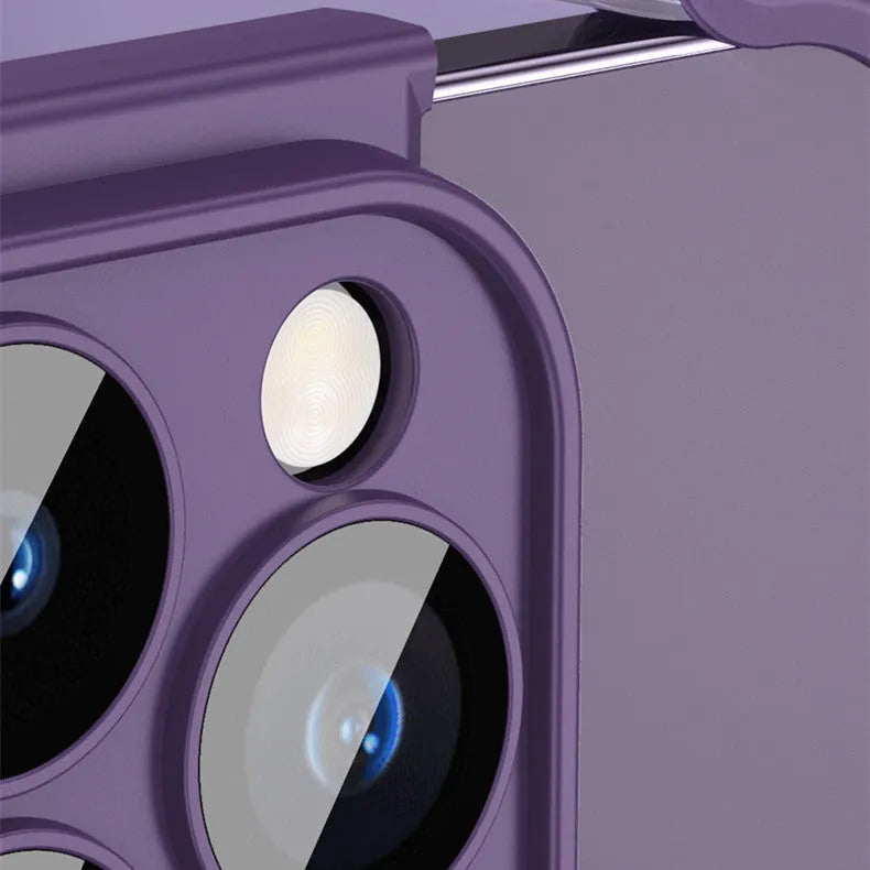 TPU mobile phone case for iPhone with glass lens camera protection in dark purple colour