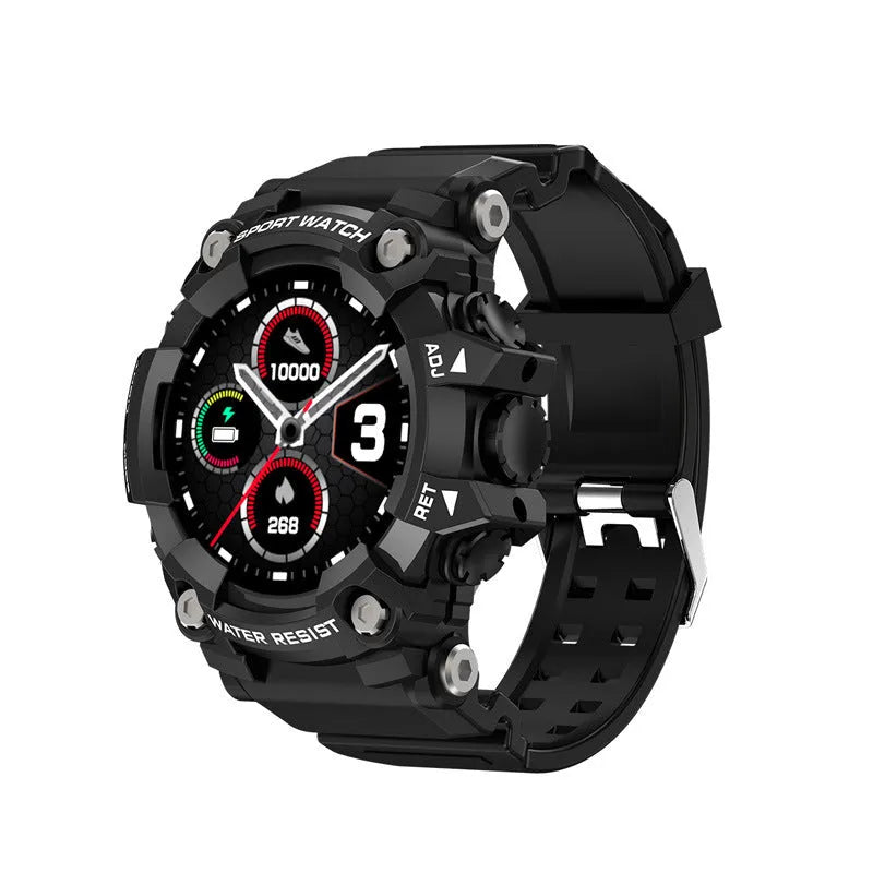 T6 Tactical Rugged Smart Watch with black or green anti-sweat strap on wrist, showing 1.3-inch screen.