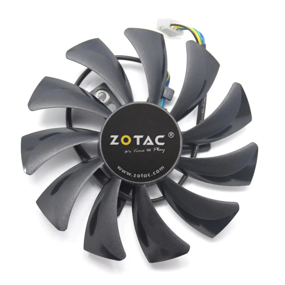 Black 85mm computer cooling fan with 4-pin connector for graphics card airflow