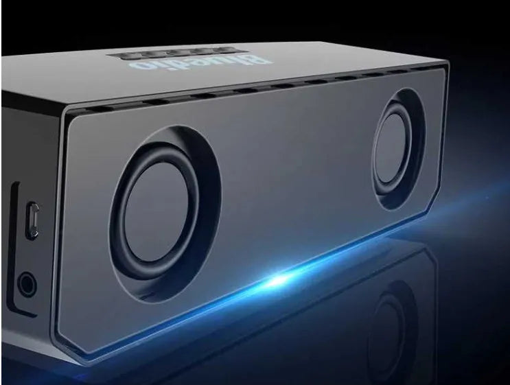 Black BS-6 cloud smart speaker with compact dimensions and micro-USB charging port