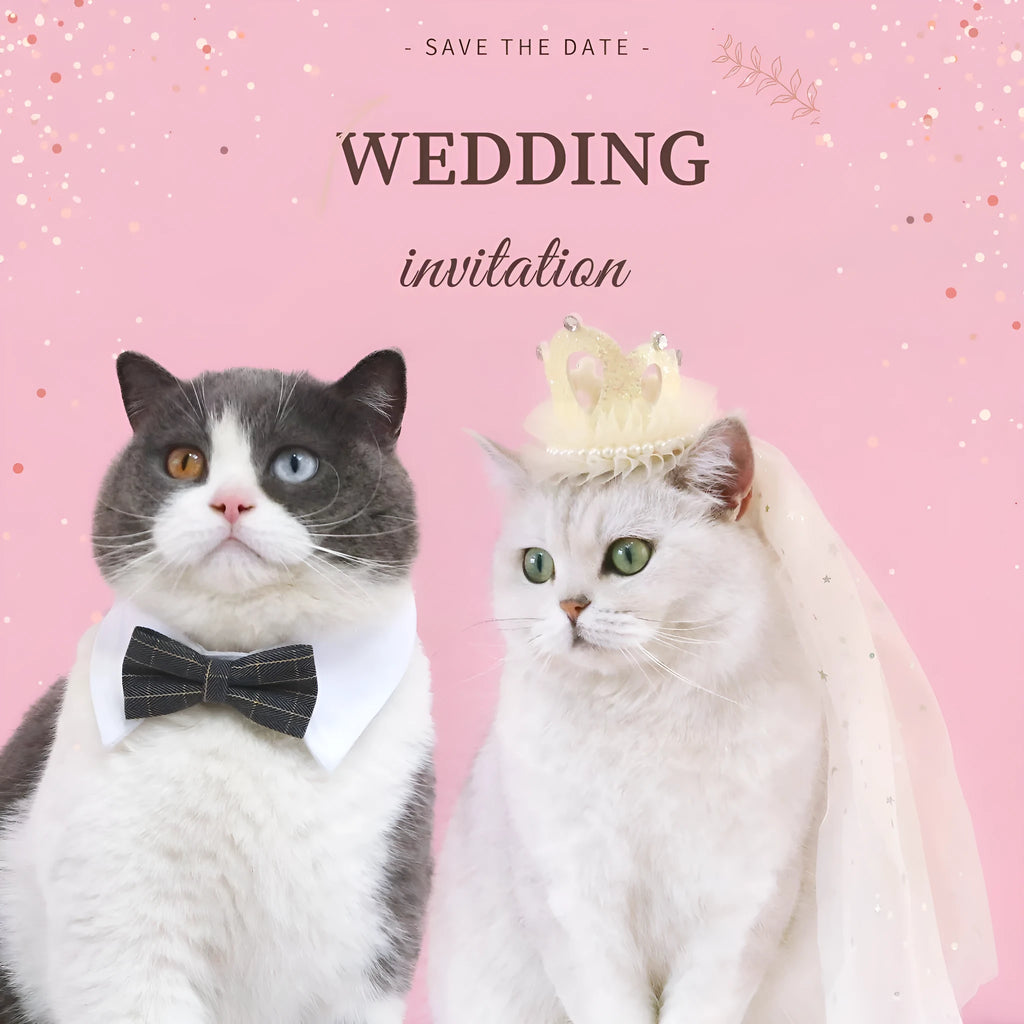 Pet cat wearing princess crown headdress with veil in beige or pink colour