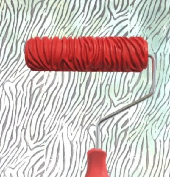 Red rubber texture paint embossing roller measuring 7 inches for DIY wall pattern painting