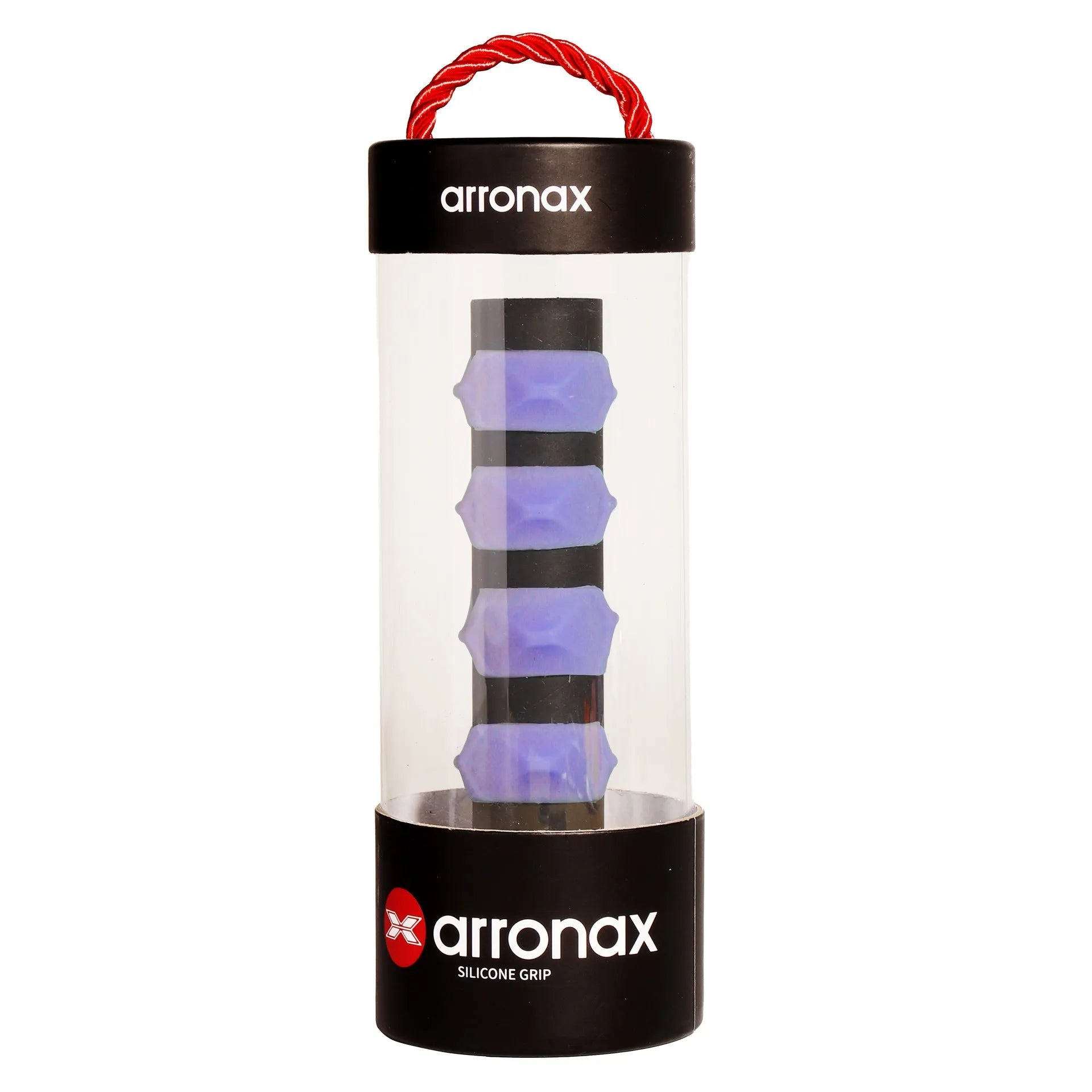 Silicone racquet hand rubber buckle in seven colour options on a sports background