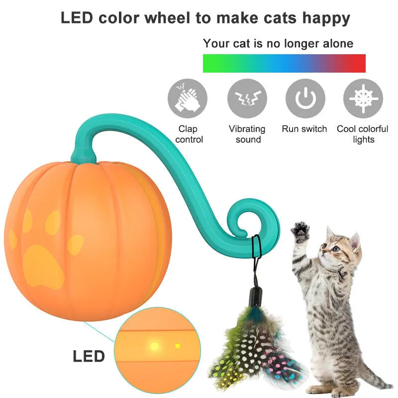 Electric cat toy with luminous ball in pumpkin or watermelon design pattern for interactive pet play