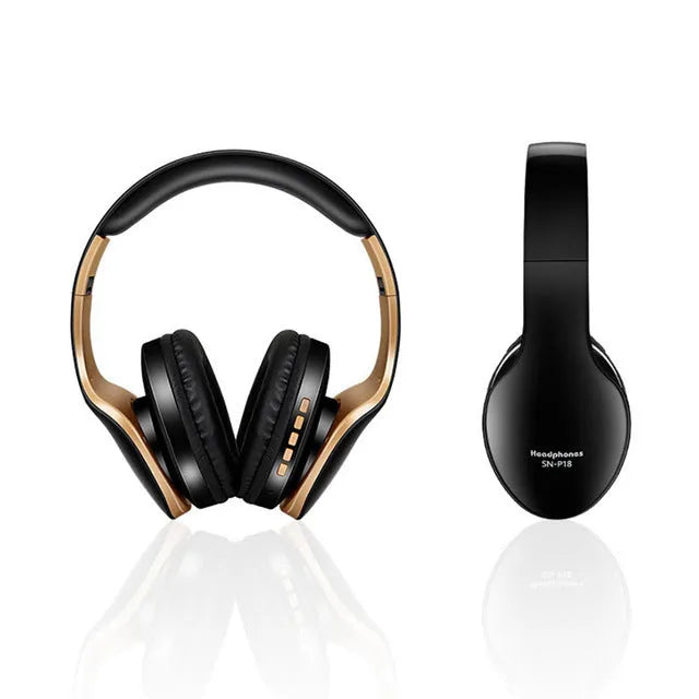 HobbyLane Bluetooth headset in black, red, or white colours showing over-ear design and included auxiliary cable.
