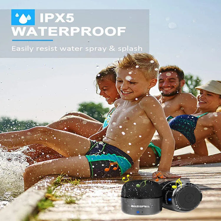 Black waterproof portable mini Bluetooth speaker with button controls