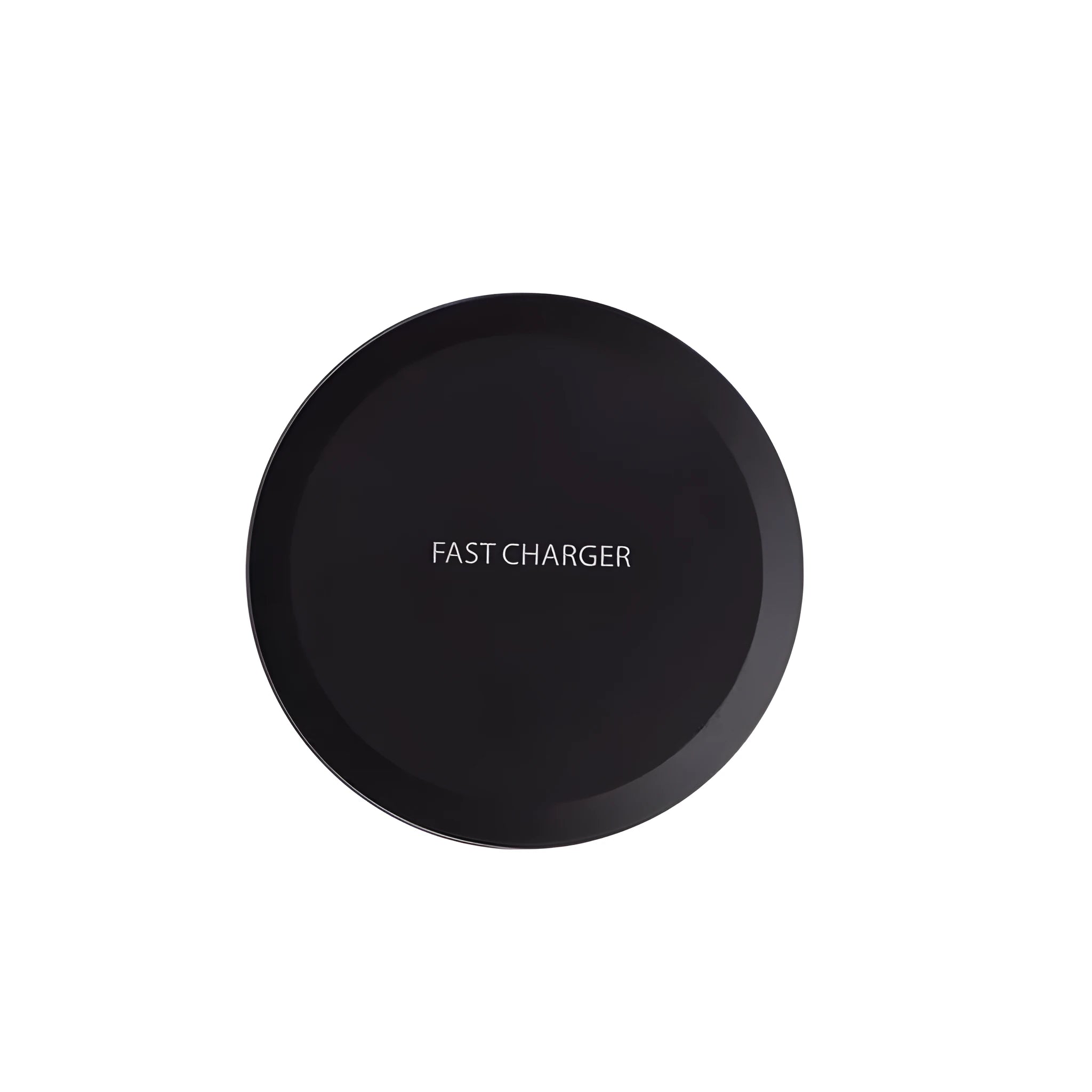 Ultra-thin wireless charger for mobile phone, black, with USB cable, showing charging indicator light