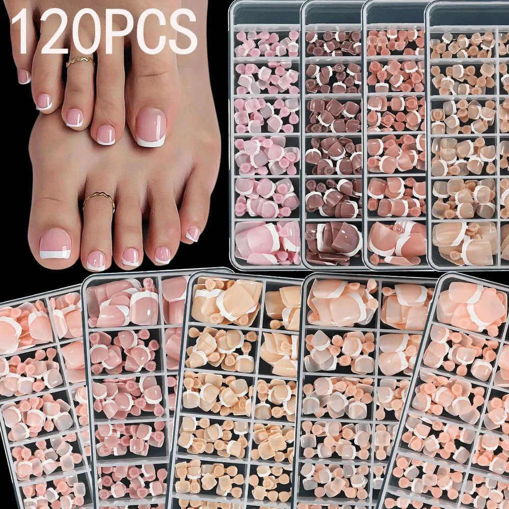 French white edge toe nail pieces in nude colours, 120 pieces in box with nine colour options