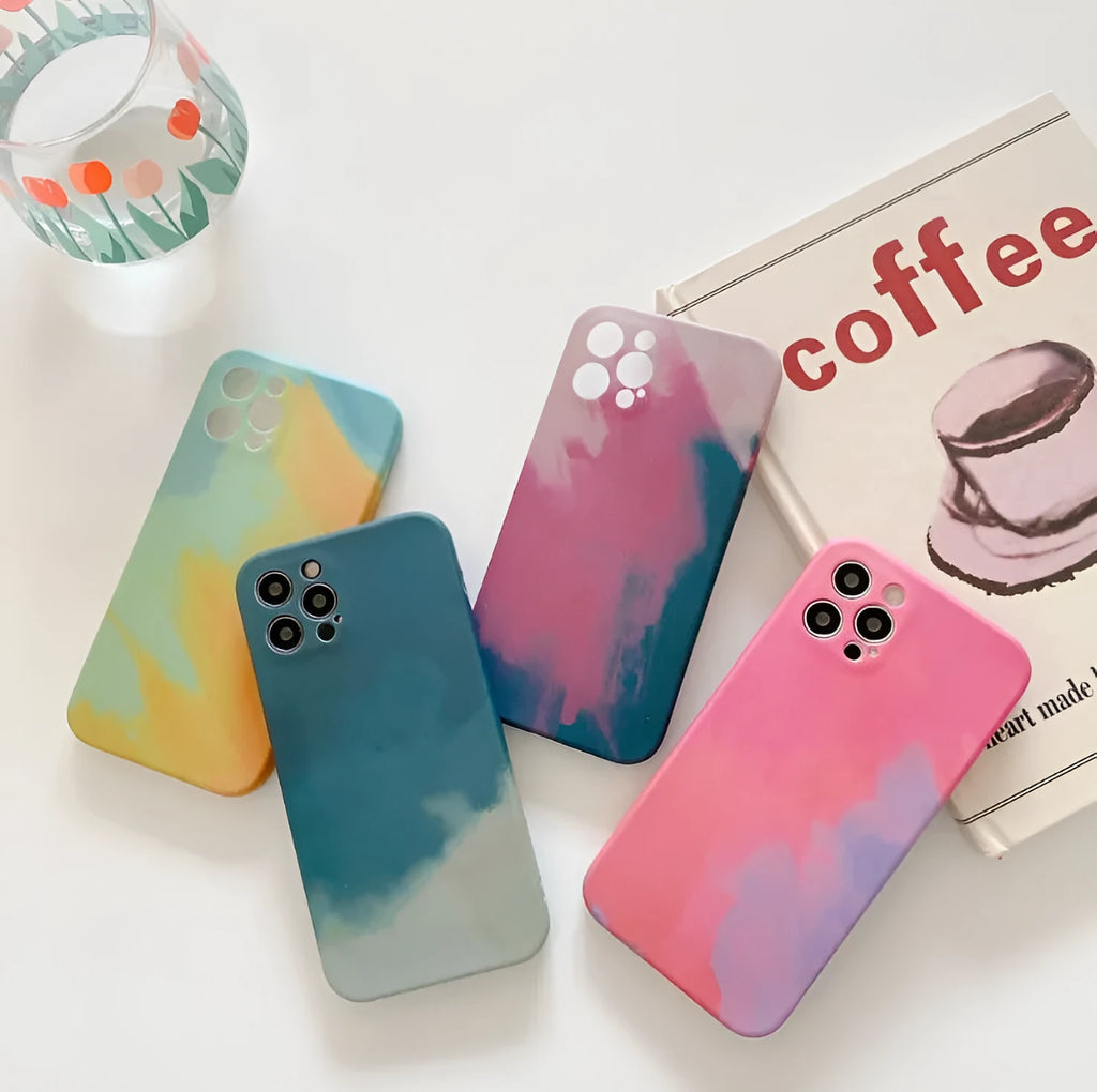 Soft silicone iPhone case with oil painting gradient abstract design in blue colour