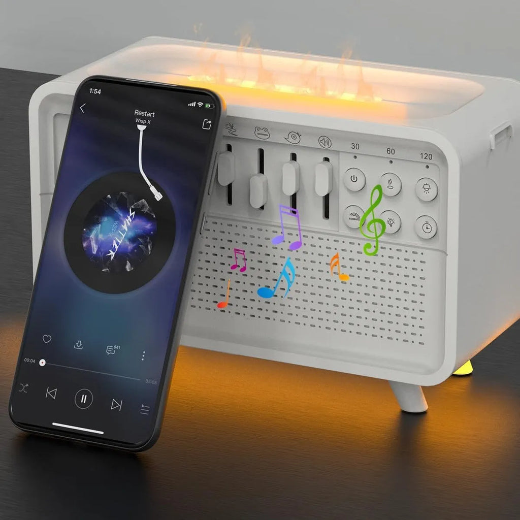 White geometric Bluetooth speaker white noise machine humidifier night light all-in-one device