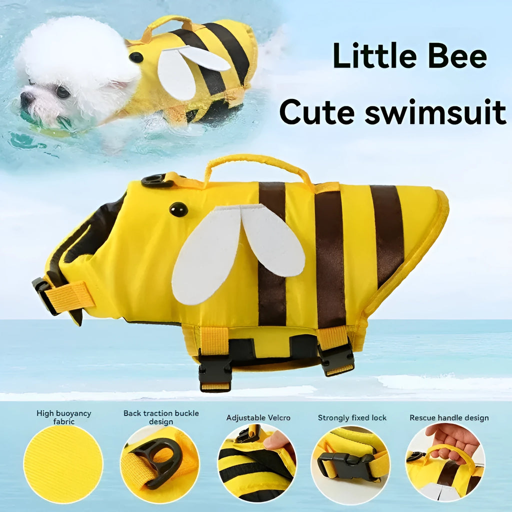 Reflective dog life vest in bright yellow with adjustable chest strap for swimming safety