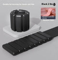 Silicone Velcro fitness weight bracelet in black, shown on a wrist.