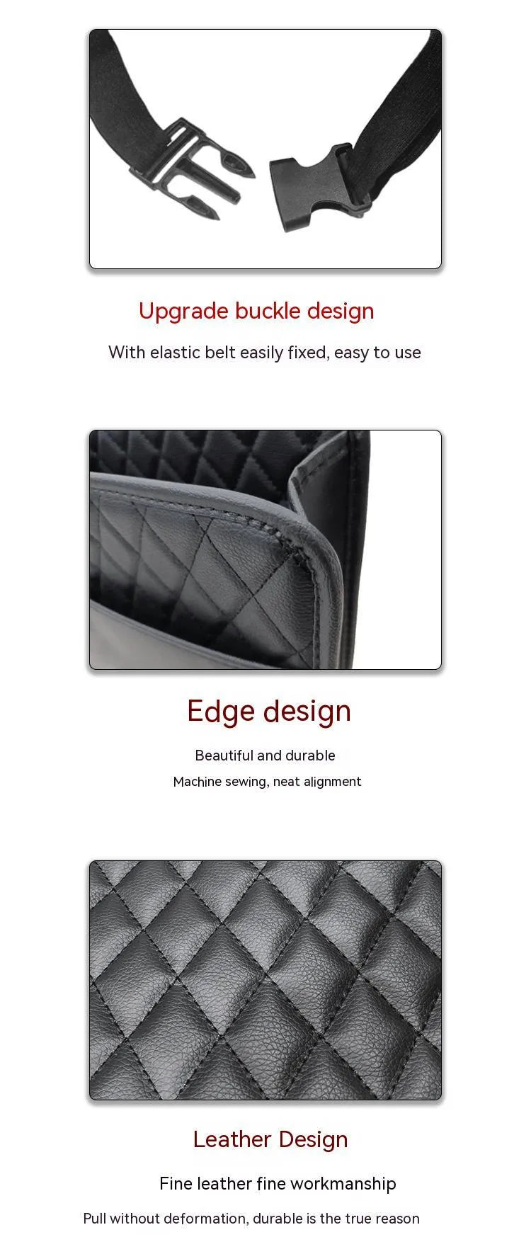 Black leather car hanging storage bag measuring 25cm by 25cm