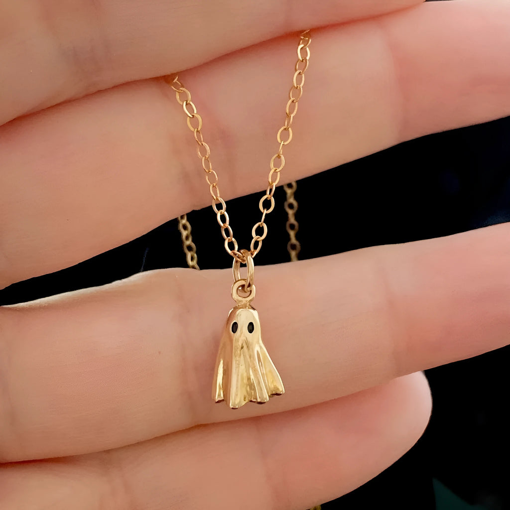 Ghost motif titanium steel pendant necklace with stainless steel chain in twisted cable figaro or mini staple styles