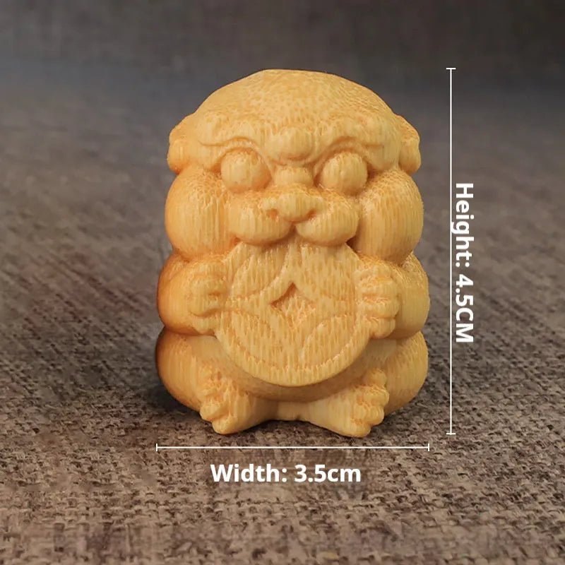 Solid bamboo carving ornament with Take Money design, 4.5cm tall, on a wooden surface.
