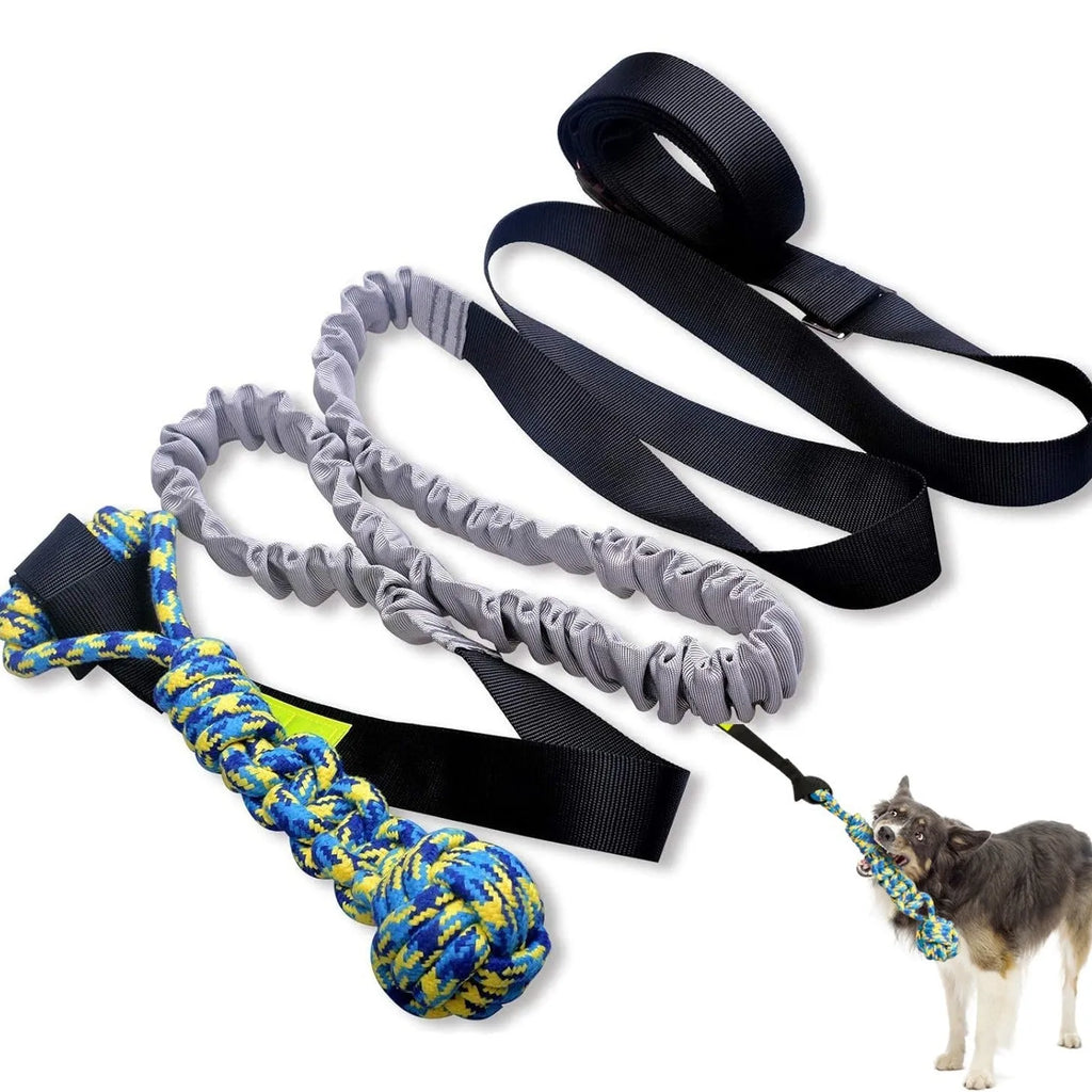 Green cotton dog tug rope toy with four design variations for tug of war play