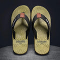 Men's black flip flops with open toe, EVA upper and textured PVC sole.