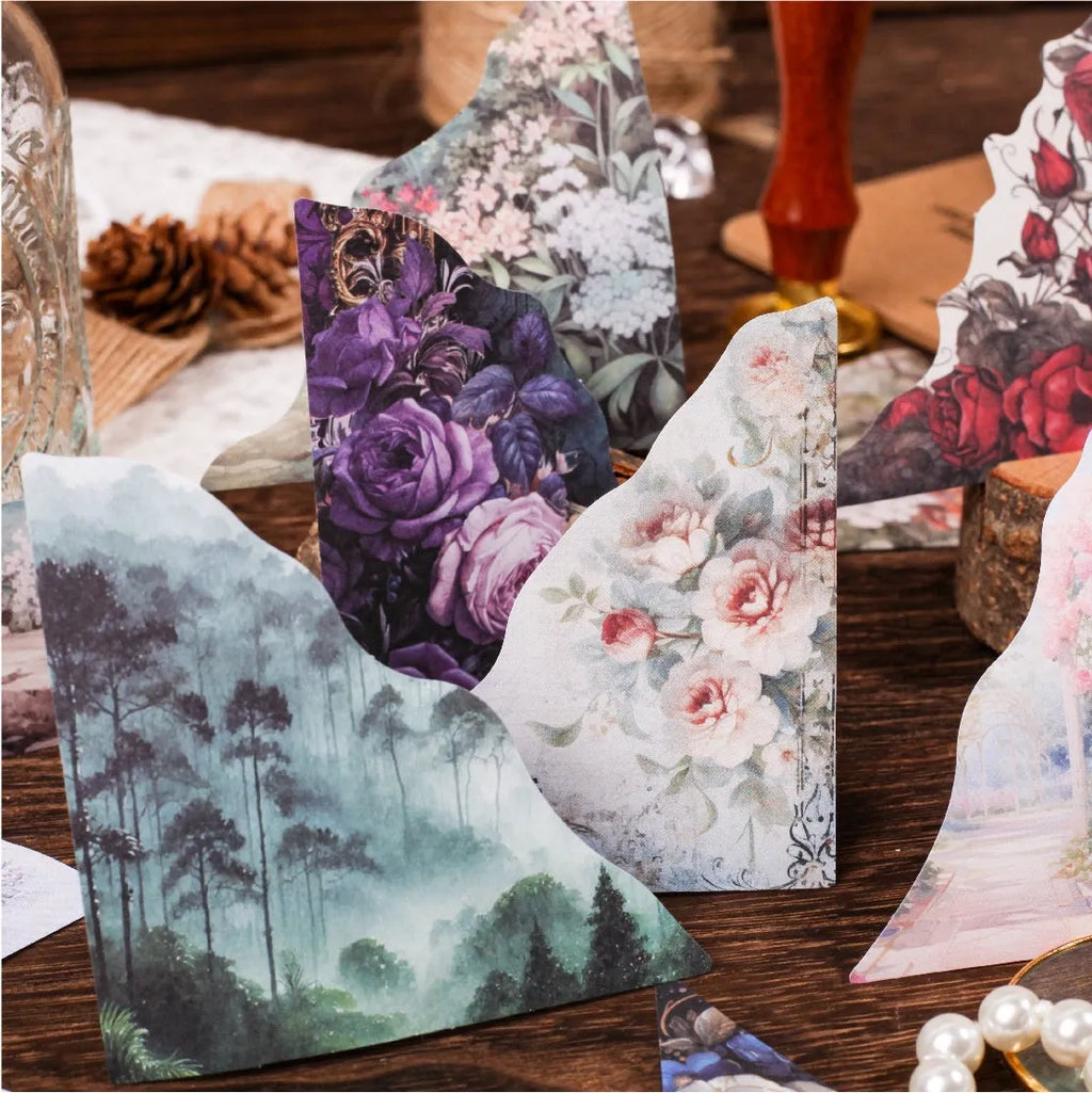 Creative notepad with bookmark designs in seasonal patterns on light paper
