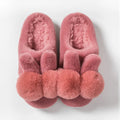 Women's fluffy bunny slippers with rabbit fur upper and decorative flowers in multiple colour options