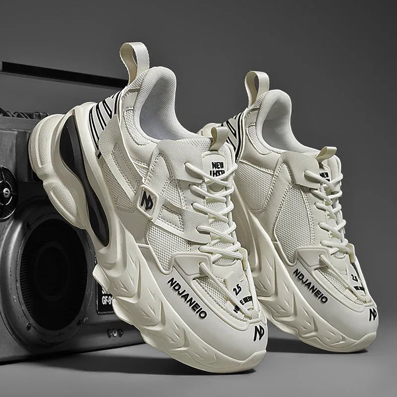 Breathable mesh casual sneaker for men with cross shoulder straps, low top, flat heel, available in black white beige sizes 39-44