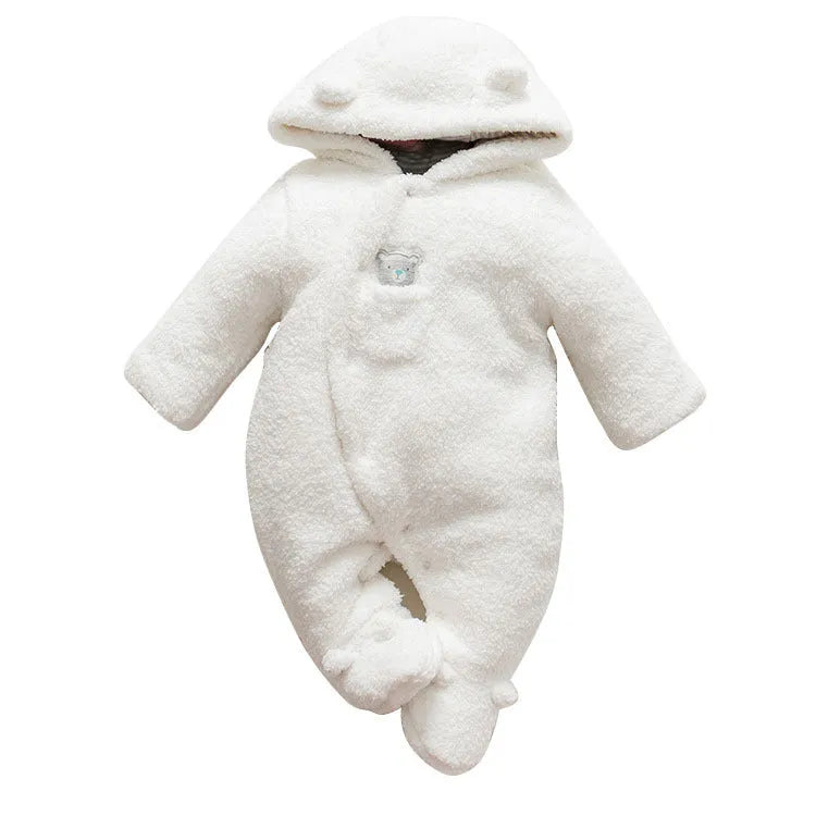 Cotton padded baby jumpsuit with lamb design in marrón, pink, or white colour
