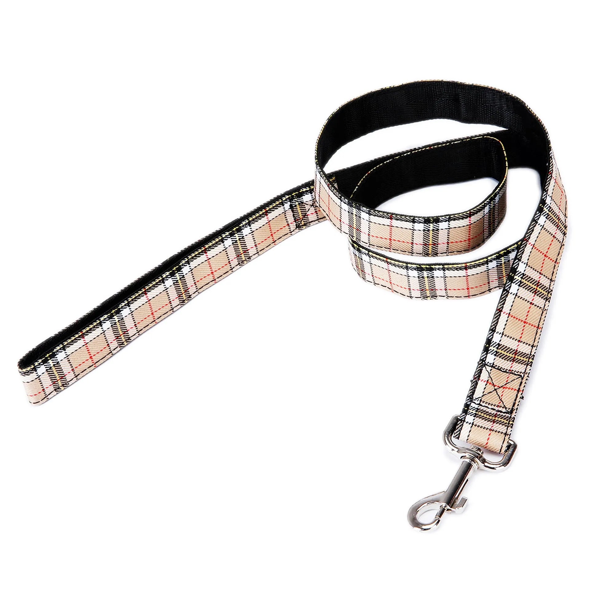 Black Christmas plaid stripe pet traction rope measuring 120cm with imitation nylon construction