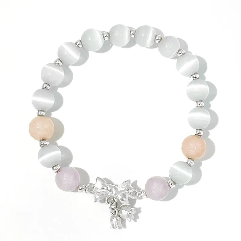 Lavender amethyst opal bowknot bracelet with electroplated finish, 10mm crystal jewellery for women