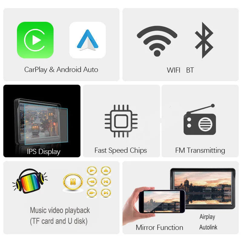 7 inch portable car smart display with wireless Carplay and retractable windshield mount