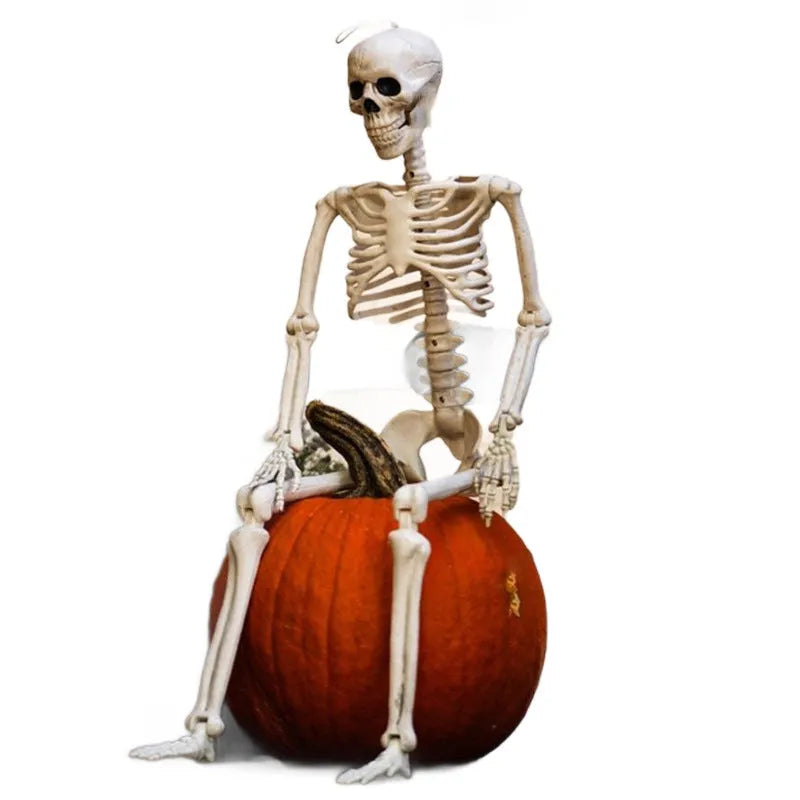 90cm tall plastic skeleton Halloween decoration with movable, articulated joints.