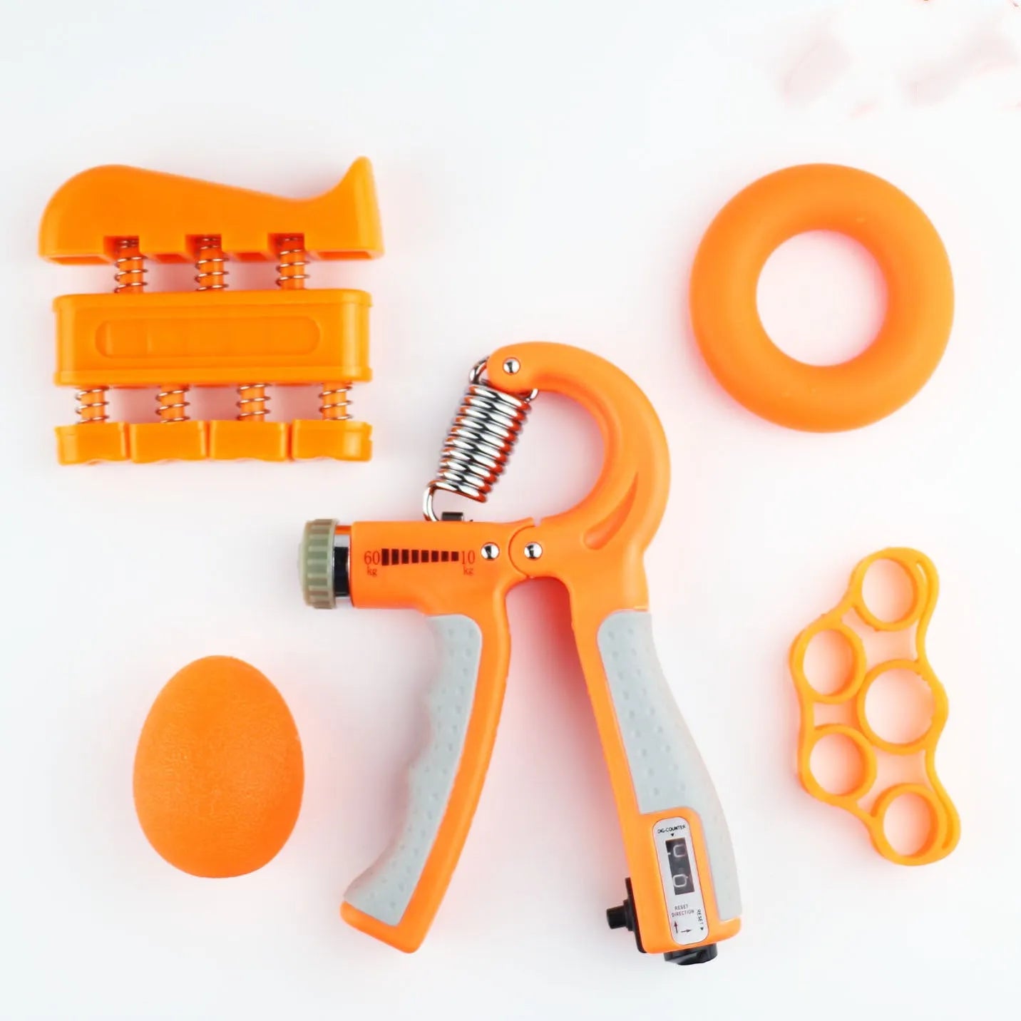Black adjustable hand grip with mechanical counter, ABS and stainless steel, 16cm by 12cm