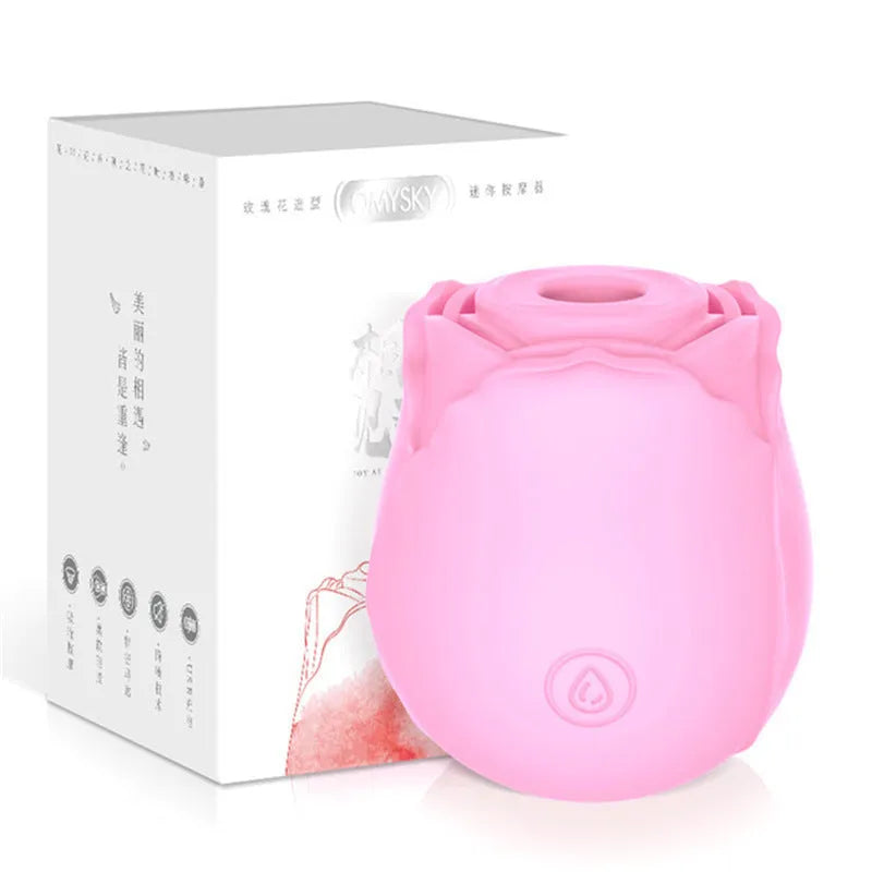 Huafeihua rose sucking tongue licking vibrating egg in pink, silicone body, 58x58x62mm, 35dB quiet adult toy