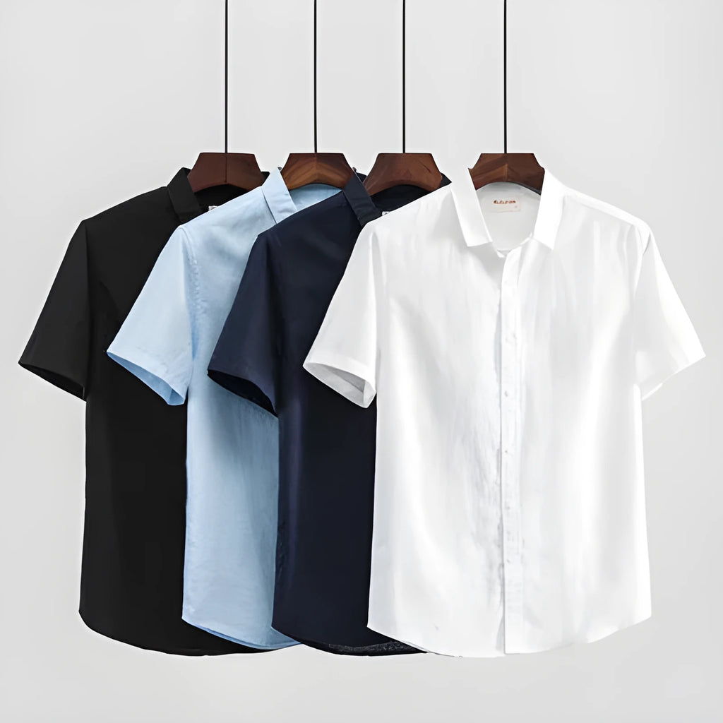 Men's casual square collar linen short sleeve shirt in loose cardigan style