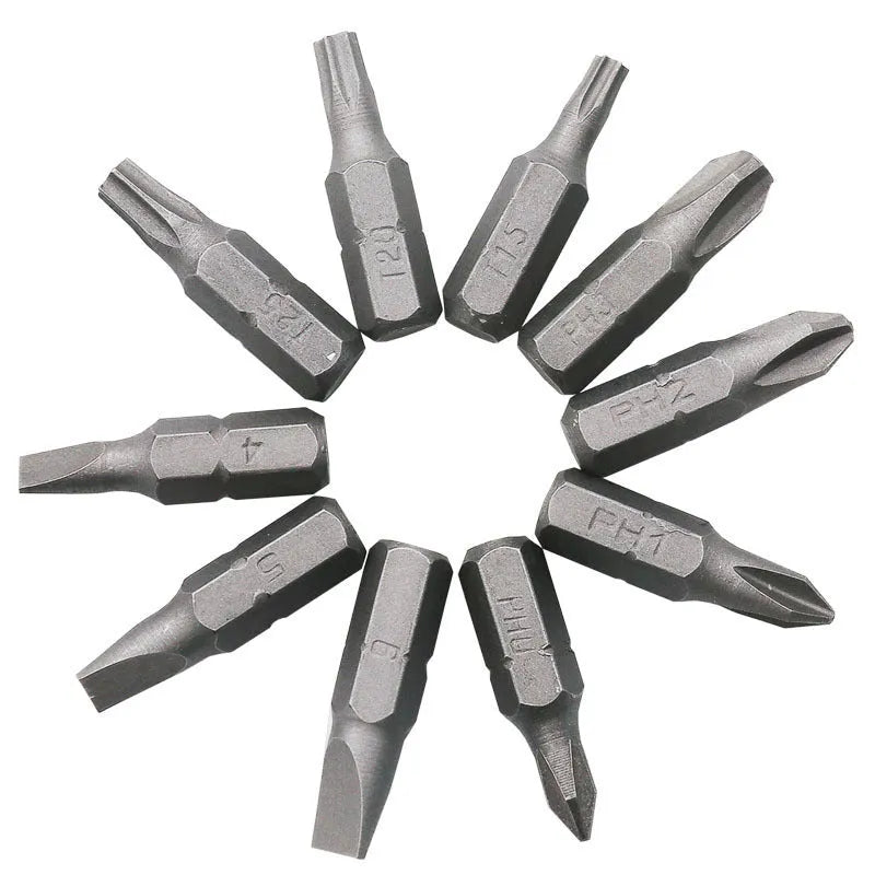 L-type double-headed socket wrench handle with ten drill bits laid out, made from 45# steel
