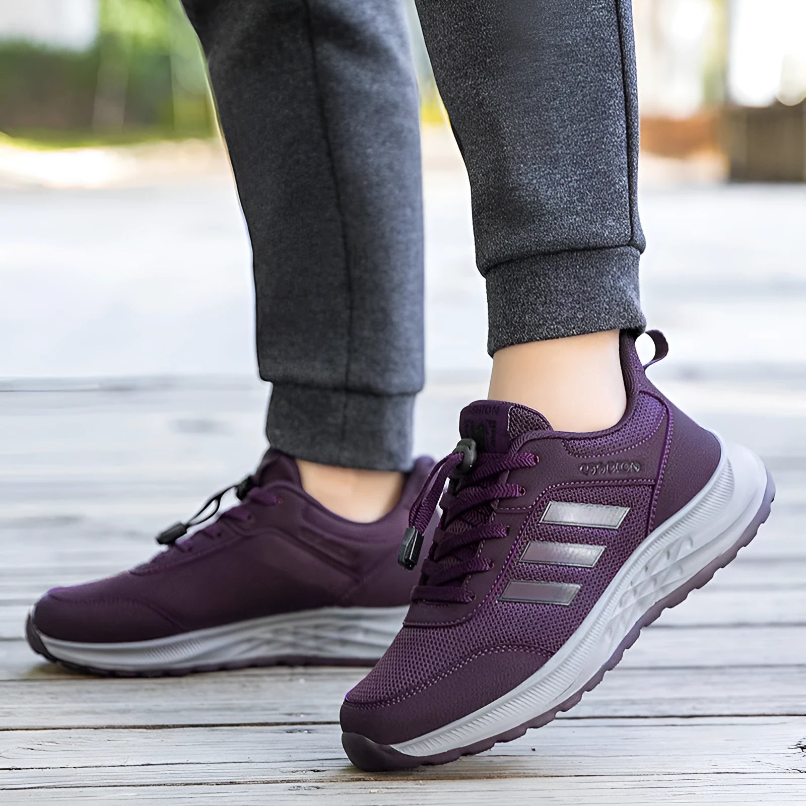 Men's and women's breathable mesh mom shoes with elastic band in black, dark grey, purple, and purplish red colours
