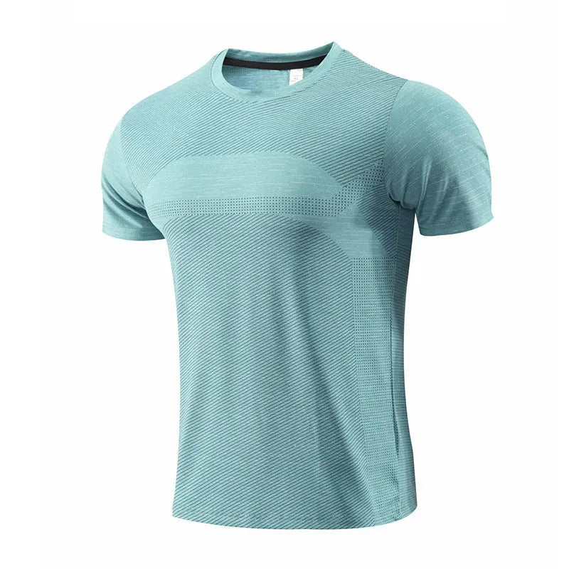 Short sleeve sports T-shirt for running and basketball in polyester spandex fabric, shown in red.