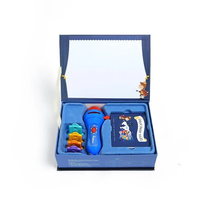 Kids storybook projector torch with four colourful fairy tale projection discs
