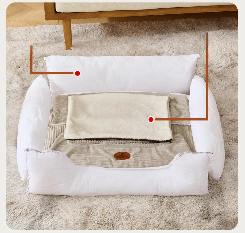 Universal four-season kennel for dogs and cats with removable cushion in coffee colour