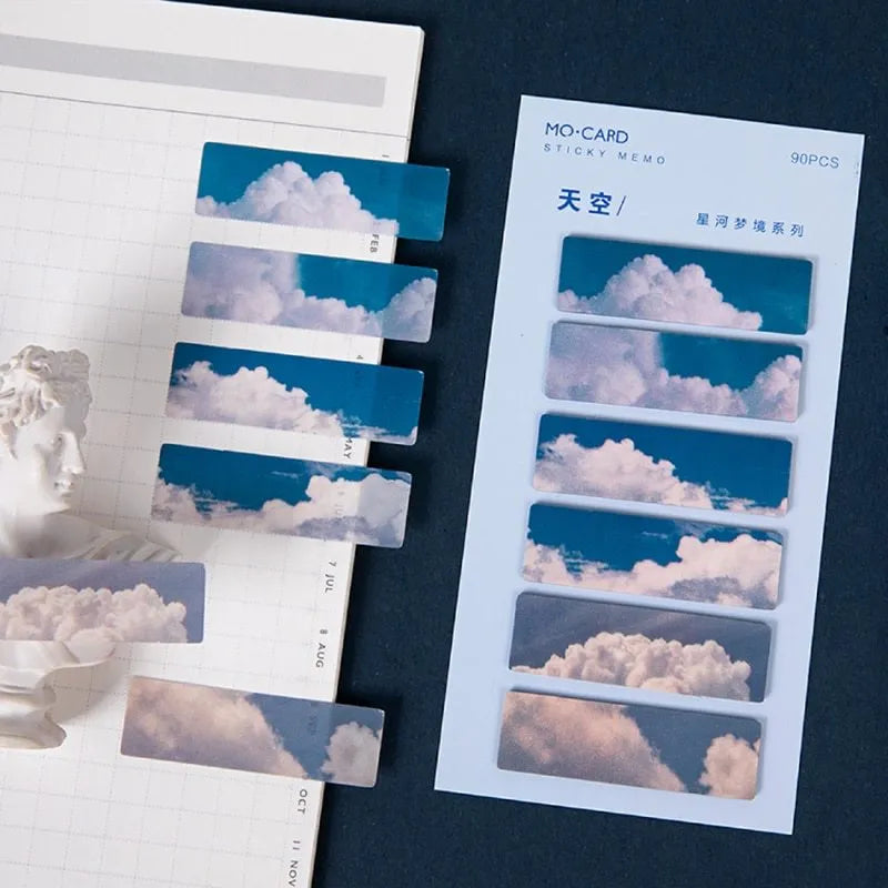 Set of 90 star-themed reusable PET plastic index cards in dusk, forest, moon, ocean, petard, and sky colours