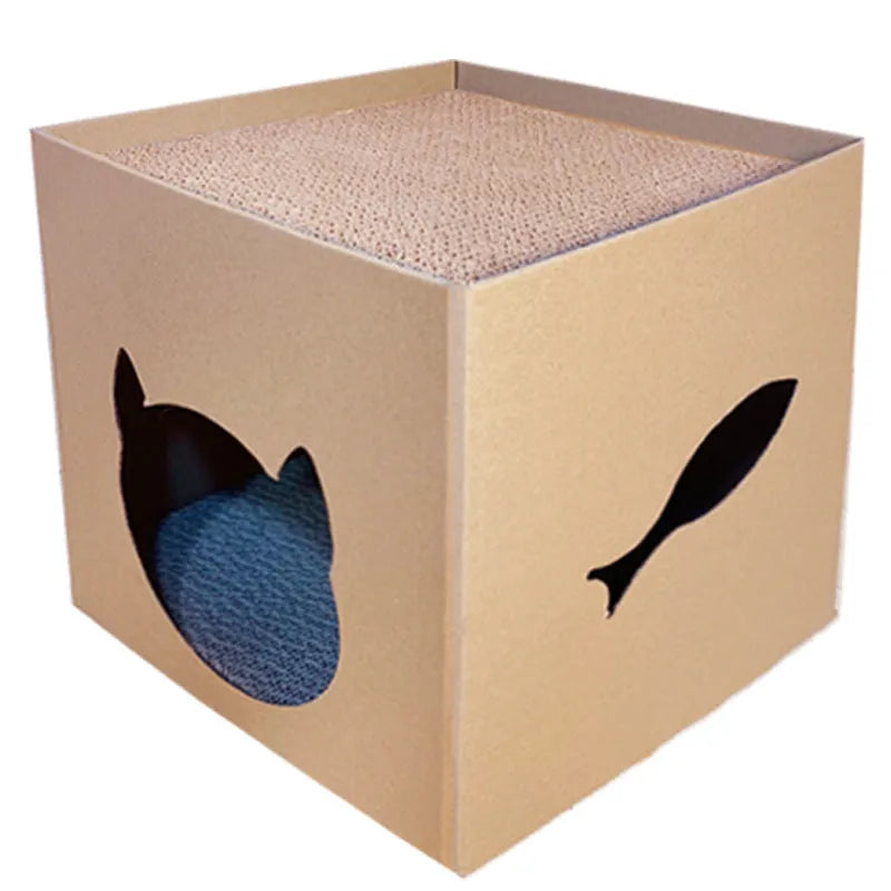 Vertical square cat scratch board with corrugated paper surface in pet milk carton colour