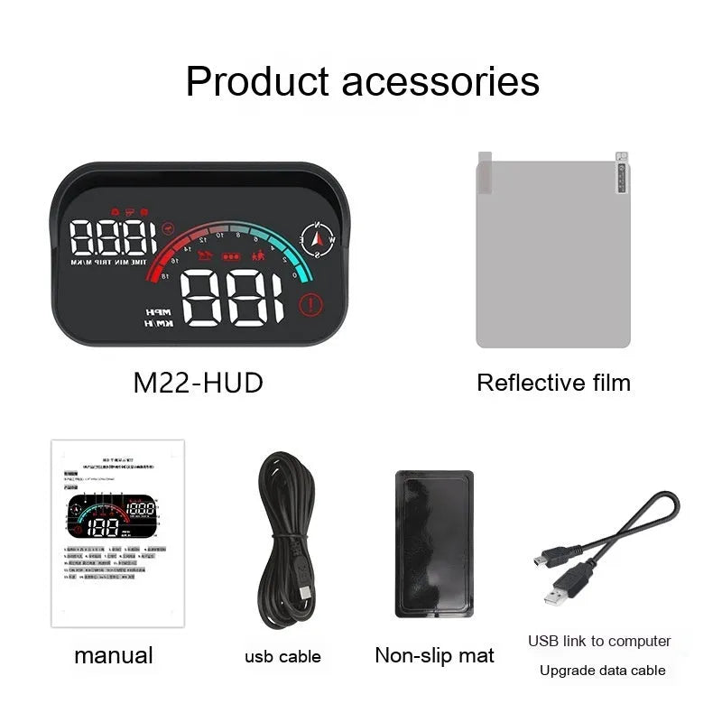 Black universal car head-up display GPS projector showing speed and compass data projection