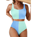 Women's simple fashion swimsuit set in black, sleeveless two-piece polyester swimwear