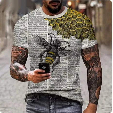 Men's 3D printed lion graphic T-shirt in polyester fabric showing fierce animal design
