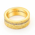 Gold geometric women's ring with zircon accents on copper base in sizes 6, 7, and 8