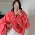 Watermelon red women's loose hooded sleeveless sweater made from mulberry silk.