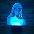 3D LED night light showing colourful dual-ring stereoscopic pattern from a laser-engraved acrylic plate on an ABS base.