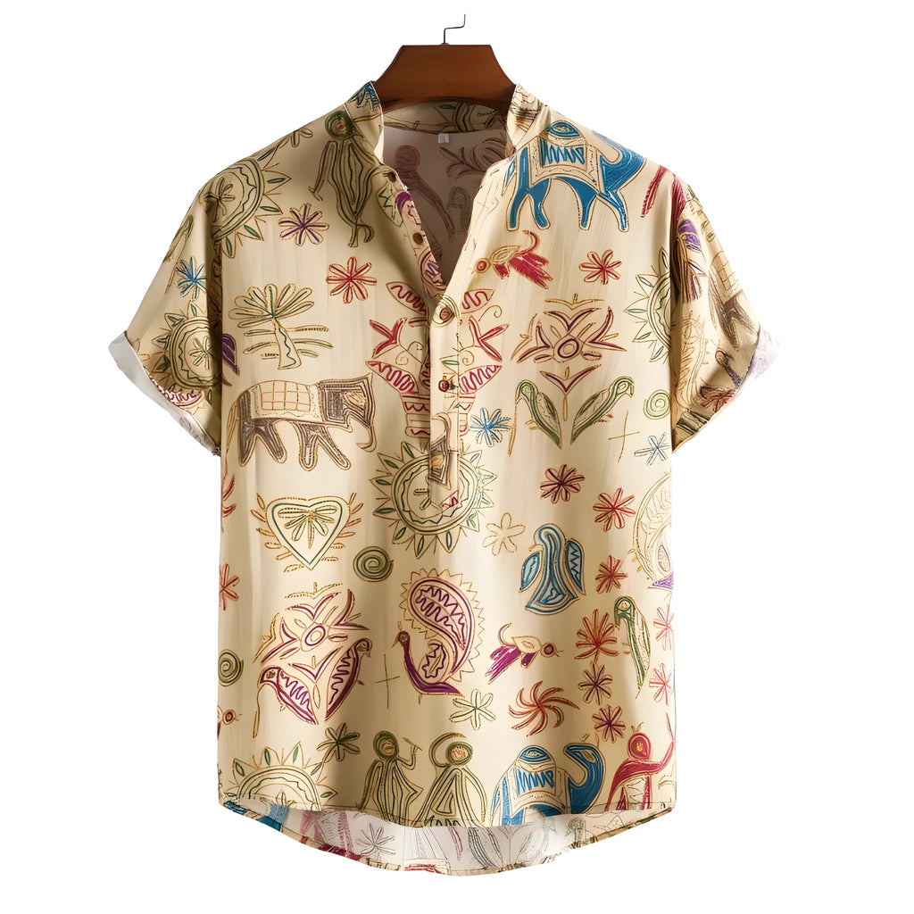 Plus size men's loose fit cardigan shirt with 3D digital colour print on elastic polyester fabric.
