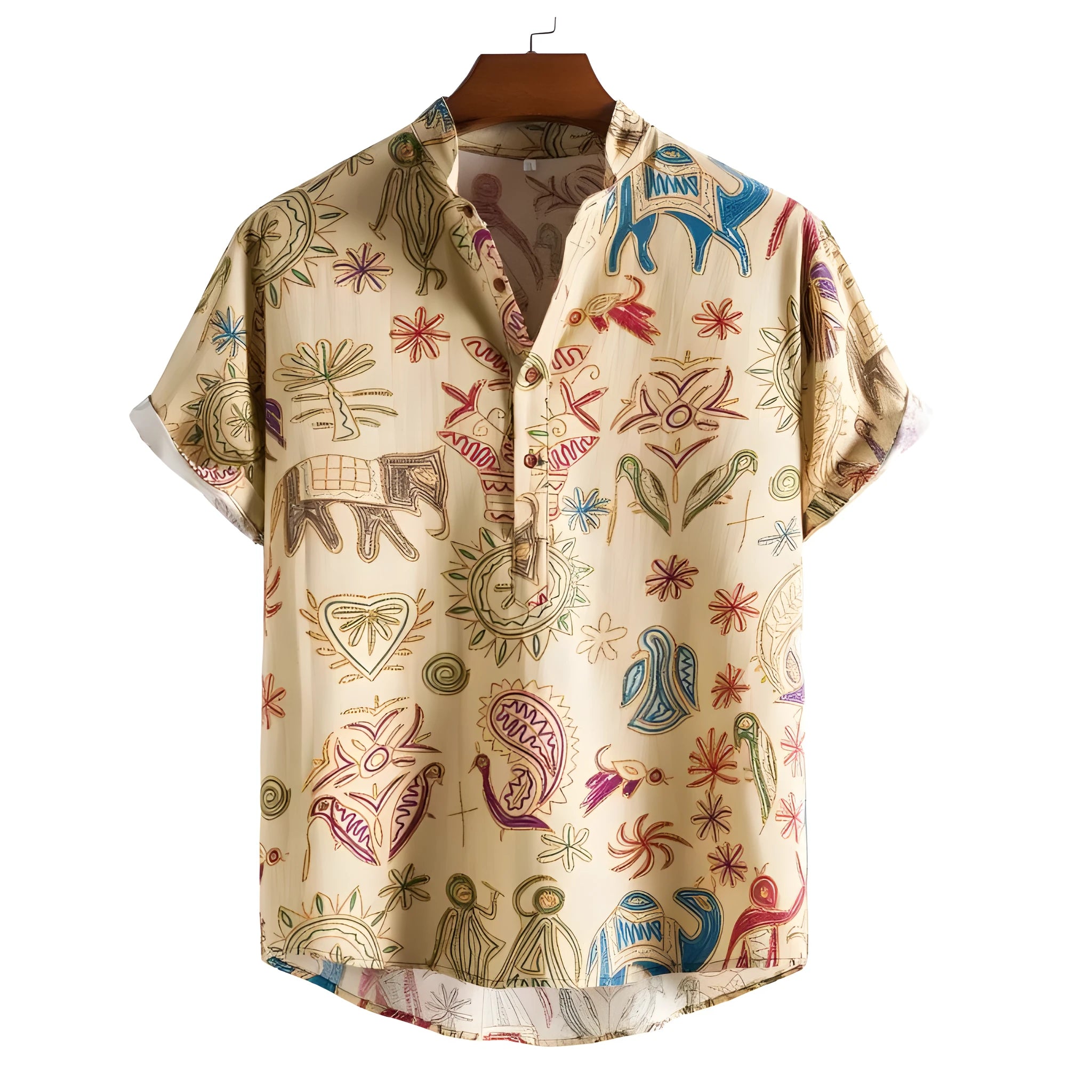 Plus size men's loose fit cardigan shirt with 3D digital colour print on elastic polyester fabric.