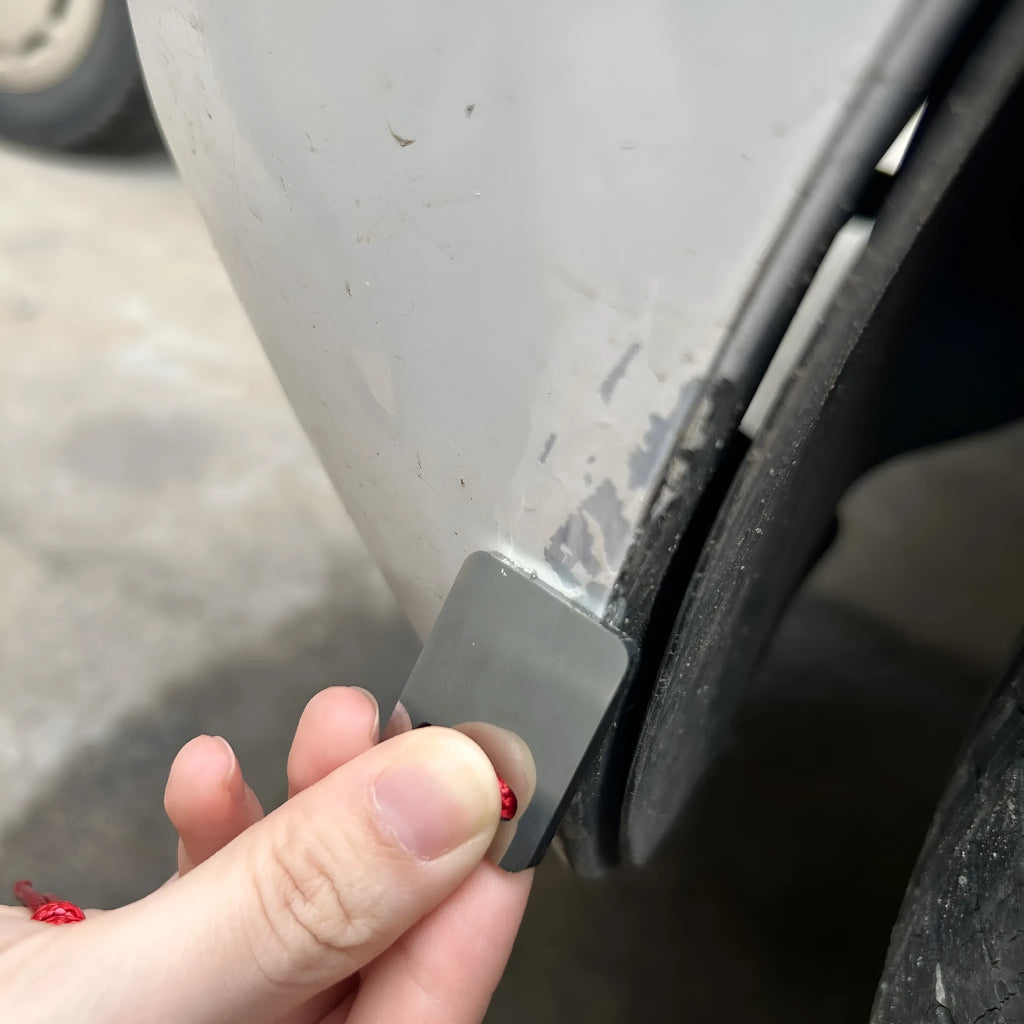 Silver metal car paint repair scraper tool for automotive bodywork maintenance